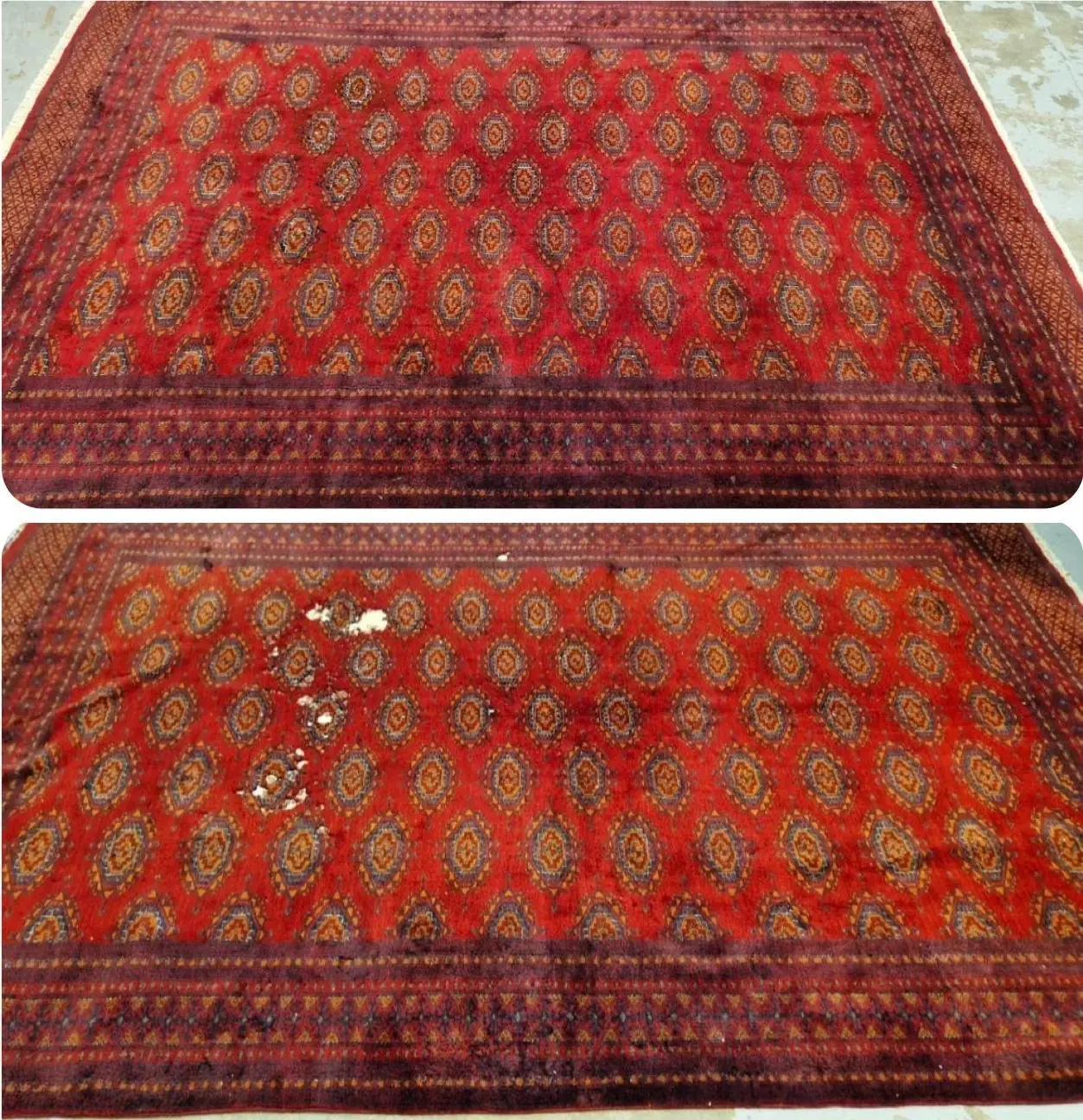 Kilim déchiré entièrement retissé : avant / après